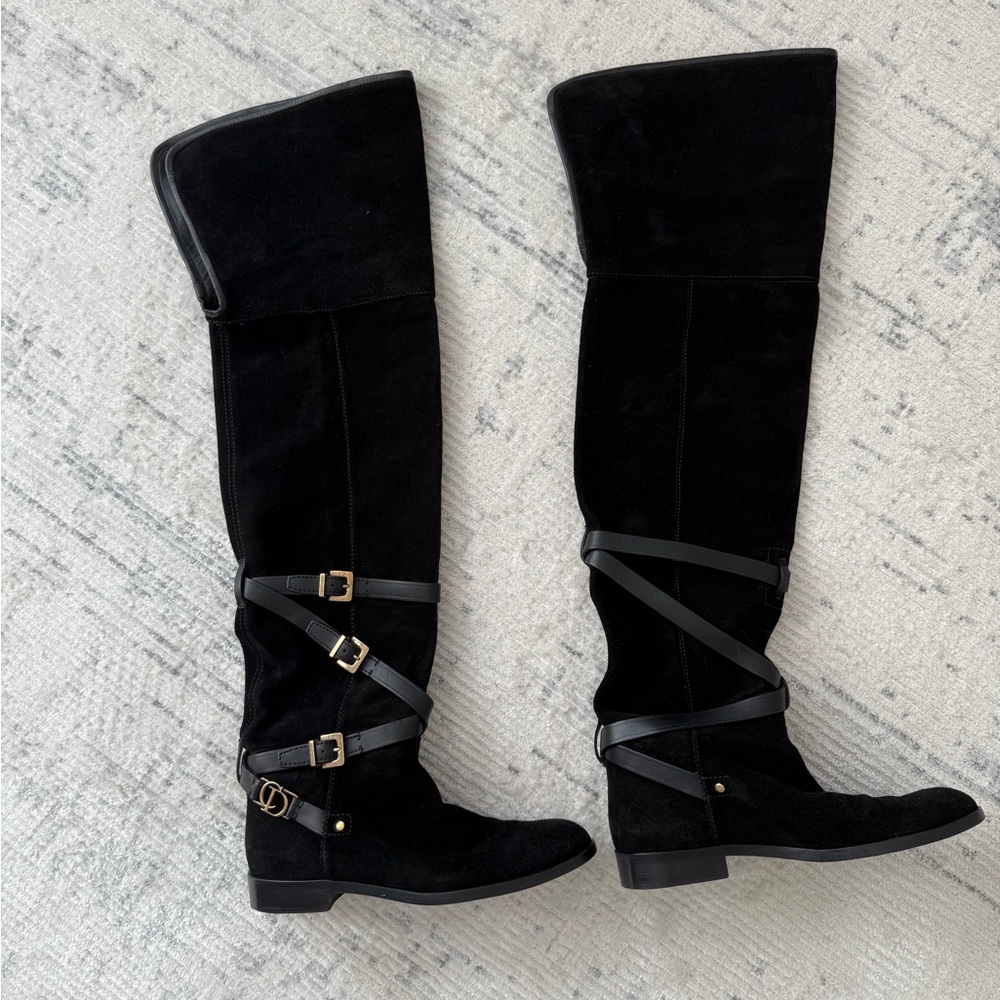 Dior Black Over-the-Knee Boots with Buckle Detail